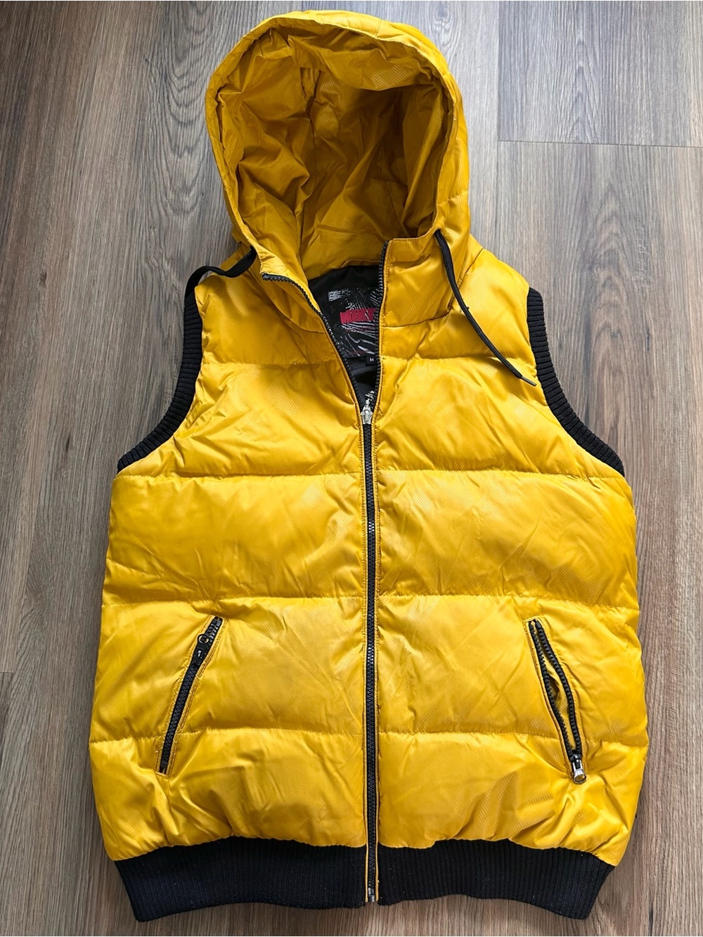 Nikita Clothing Hooded Down Puffer Vest Zip Front Medium Mustard Yellow Snow Y2K